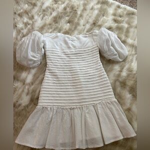 White puff sleeve mini dress